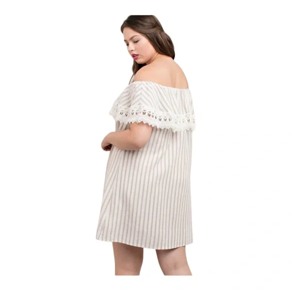 Kori America Off Shoulder Striped Mini Dress | Embroidered Ruffle Detail Size XL - Picture 2 of 10